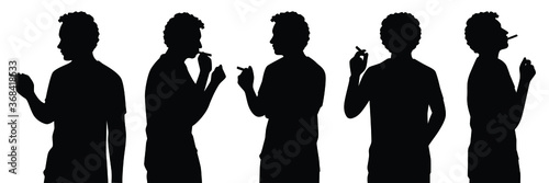 Collection of smoking man silhouette vector on white background