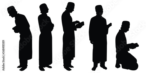 Standing muslim silhouette vector on white background