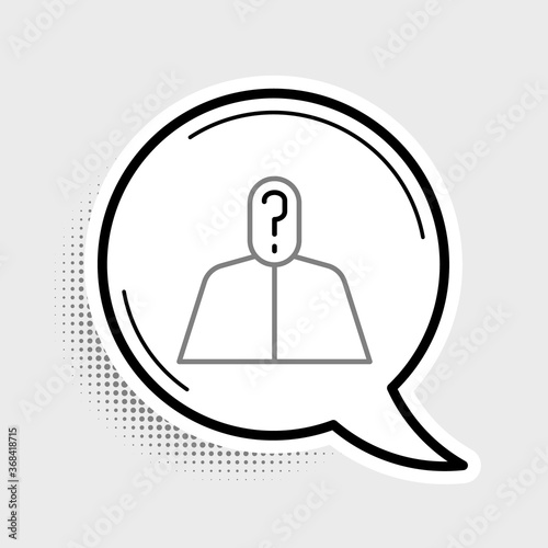 Line Anonymous man with question mark icon isolated on grey background. Unknown user, incognito profile, business secrecy, obscurity. Colorful outline concept. Vector.