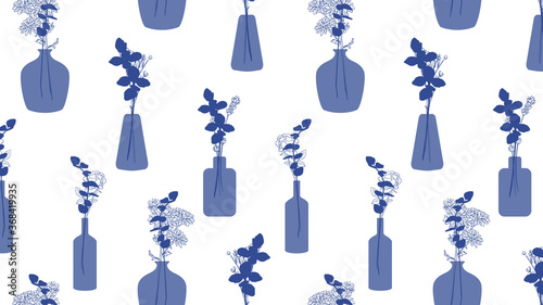 blue glass vase with flowers in it pattern vector background