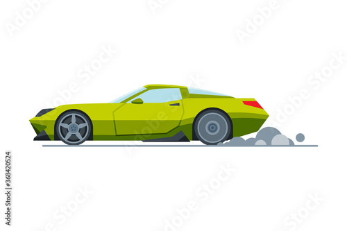 Green Sport Racing Car  Side View  Fast Motor Racing Bolid Vector Illustration