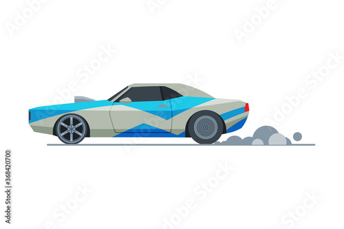 Sport Racing Car, Side View, Retro Fast Motor Racing Vehicle Vector Illustration © topvectors