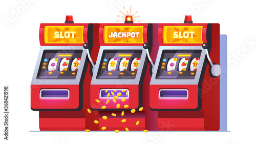 Slot machine jackpot win poster. One-armed bandit