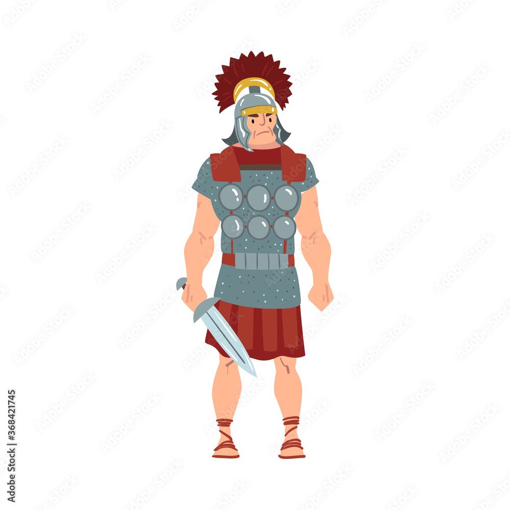 Ancient Rome Warrior, Male Roman Legionnaire or Soldier Character with Sword Vector Illustration Ancient Rome Warrior, Male Roman Legionnaire or Soldier Character with Sword Vector Illustration