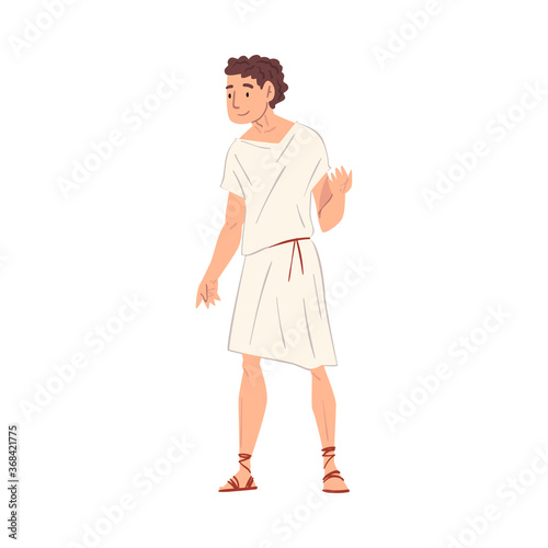 Leinwand Poster Young Roman Man in Traditional Clothes, Ancient Rome Citizen Character in White