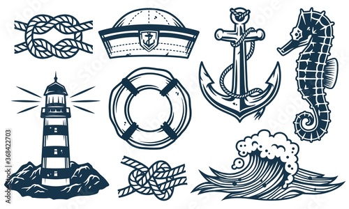Set of nautical elements for marine design