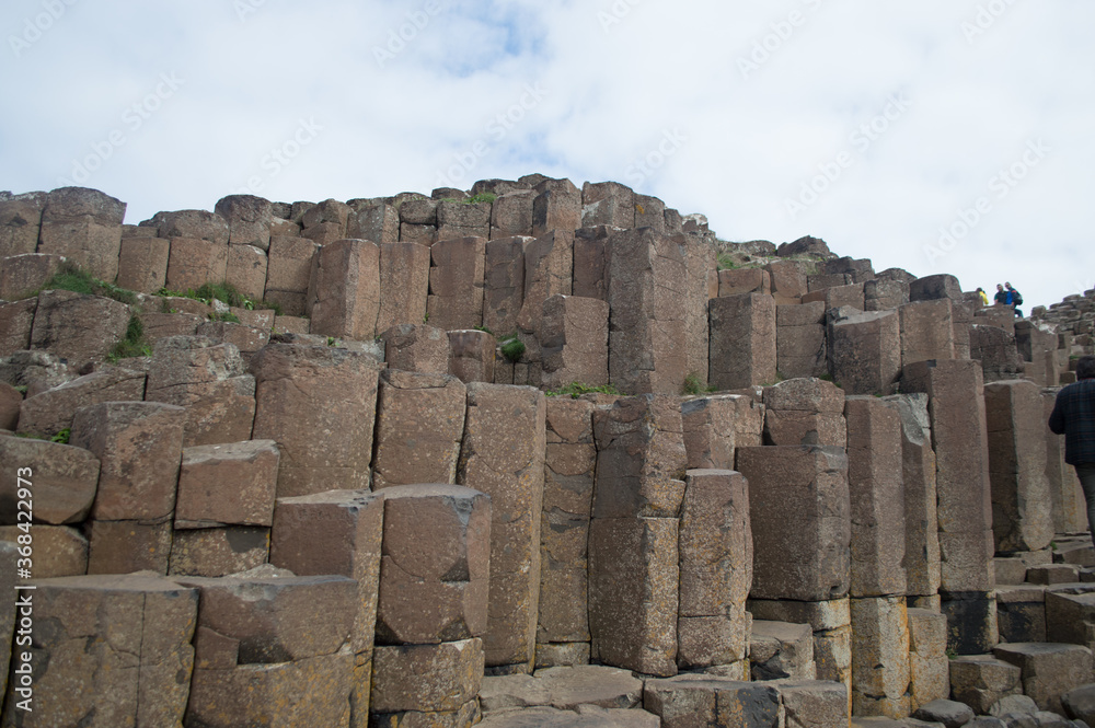 The Giant's Causeway in Northern Ireland, hexagonal rocks on the coast.