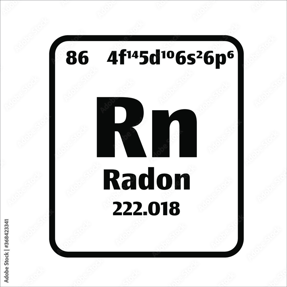 Radon (Rn) button on black and white background on the periodic table of elements with atomic number or a chemistry science concept or experiment. Radon (Rn) button on black and white background on the periodic table of elements with atomic number or a chemistry science concept or experiment.