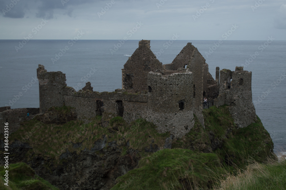 Ruins of an old castle on the seafront of Northern Ireland.