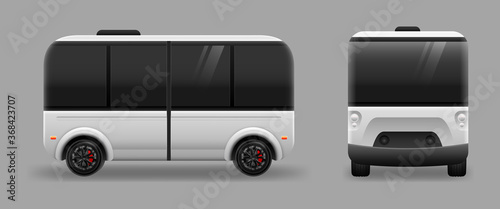 Driverless electric future transport on gray background. Autonomous vehicle self driving machine
