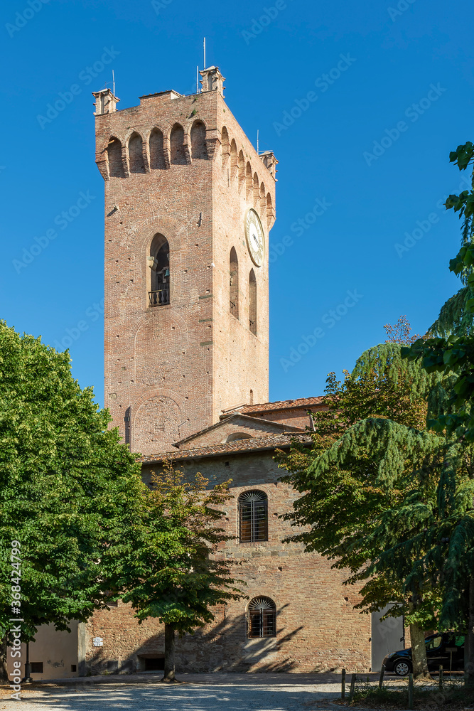 View of the Matilde tower, bell tower next to the Cathedral of San Miniato, Pisa, Italy