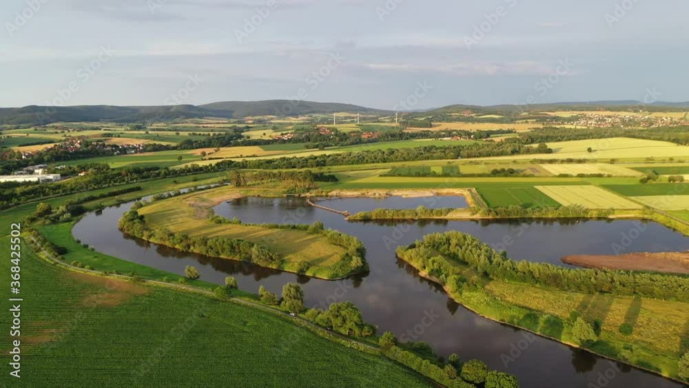 Drone flight over river Weser , Germany