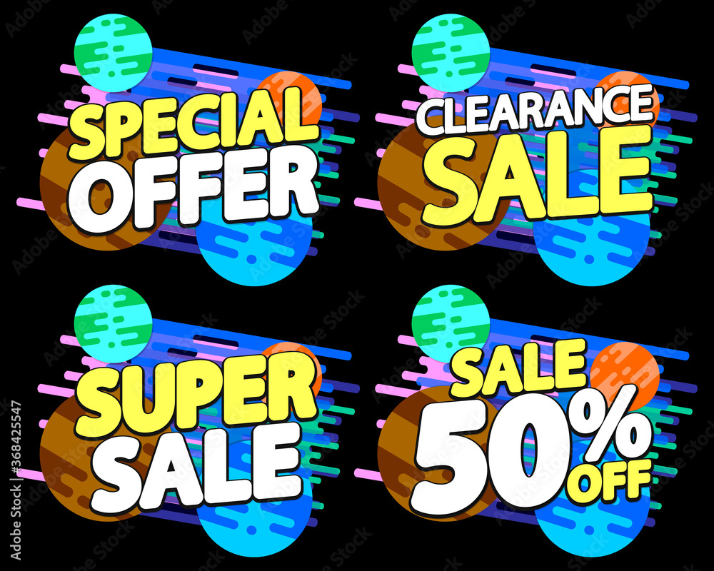 Fototapeta premium Set Sale banners design template, discount tags, app icons, vector illustration 