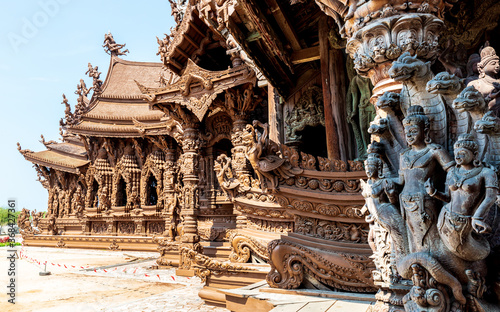 The Sanctuary of Truth - an all-wood temple in Pattaya, Thailand - is a remarkable place. It is not only made of wood (no spikes or screws). It literally has millions of carved-in details.