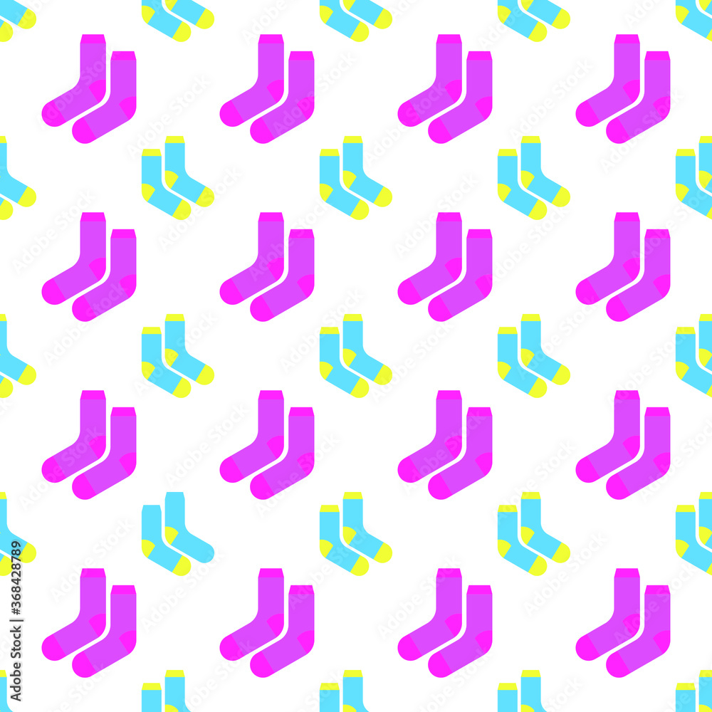 Pink and blue socks on a white background, seamless pattern, vector Pink and blue socks on a white background, seamless pattern, vector