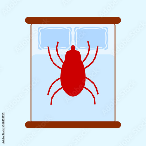 Bed and bedding bed bugs and ticks on a white background, vector