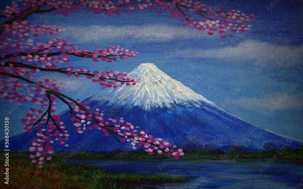 Art Oil painting Fine art color Mount Fuji in Japan