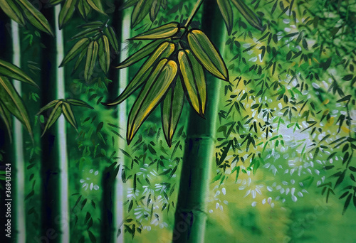 Art Oil painting Fine art color Sacred bamboo grove     auspicious   fortune   power   Lucky