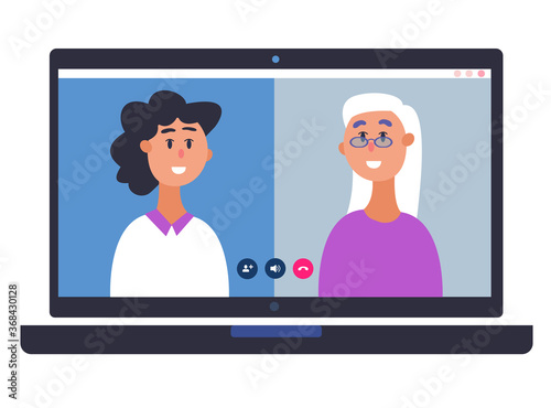Woman with her old mother having video call. Quarantine or People in Isolation during a lockdown concept
