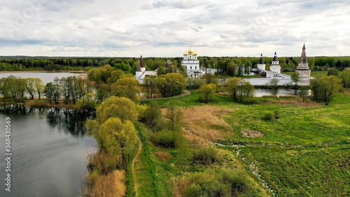 Aerial view of St. Joseph Volokolamsk  Iosifo-Volotsky  Monastery in May. The Cathedral of the Dormition  Volokolamsk district  Russia