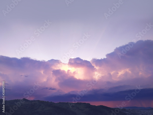 Beautiful sunrise sky in purple filter