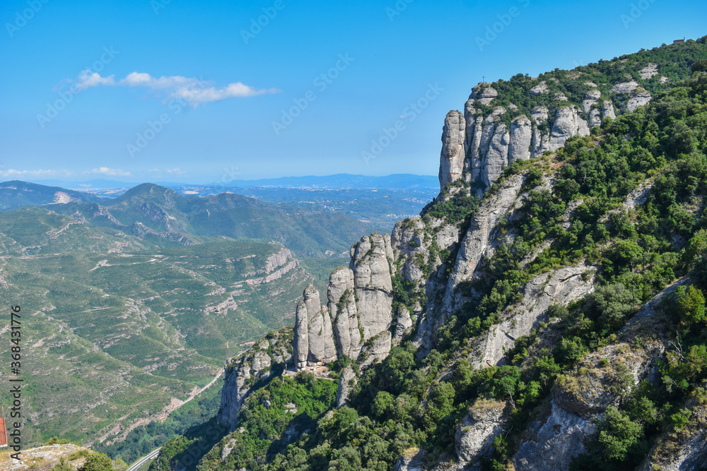 Photo taken from the Montserrat monastery with views of the mountains and the valley