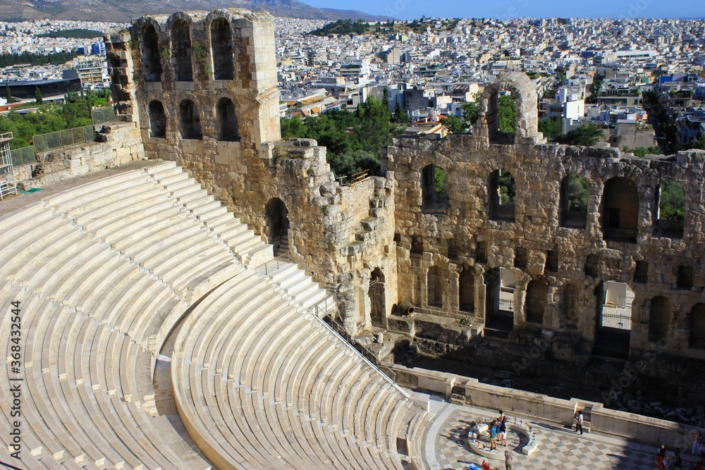 Greece, Athens, June 16 2020 - View inside the odeon of the Herodes Atticus.