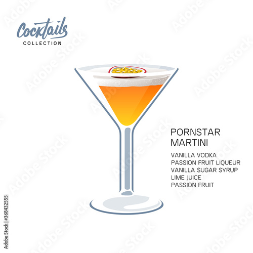 Pornstar martini cocktail recipe passion fruit vector illustration