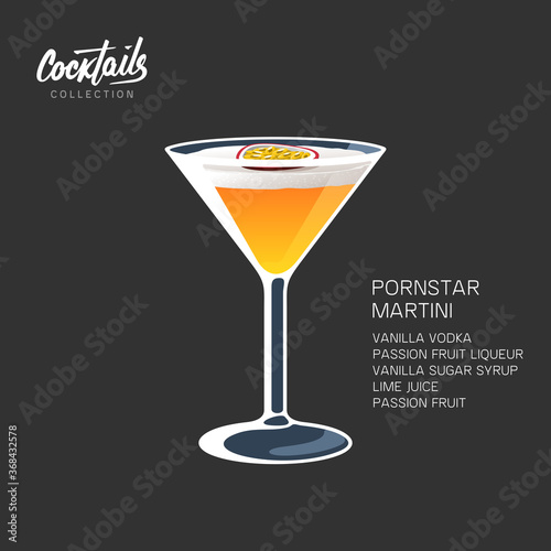 Pornstar martini cocktail recipe passion fruit vector illustration