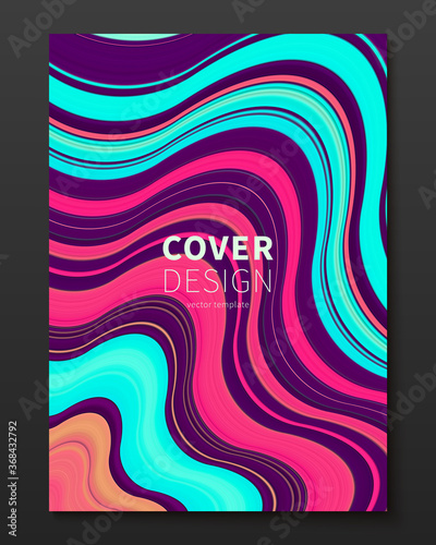 Vector cover design template with gradient color warped lines. Dynamic minimalistic illustration. Modern abstract colorful background for poster, brochure, presentation, magazine etc.