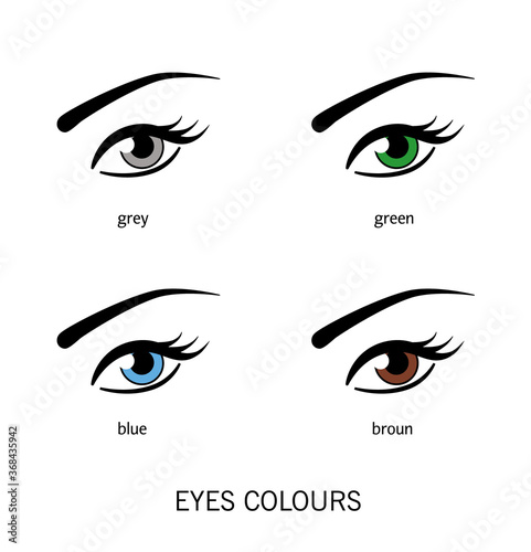 Eye icons set with different colors of iris. Colored contact lenses icons. - Vector