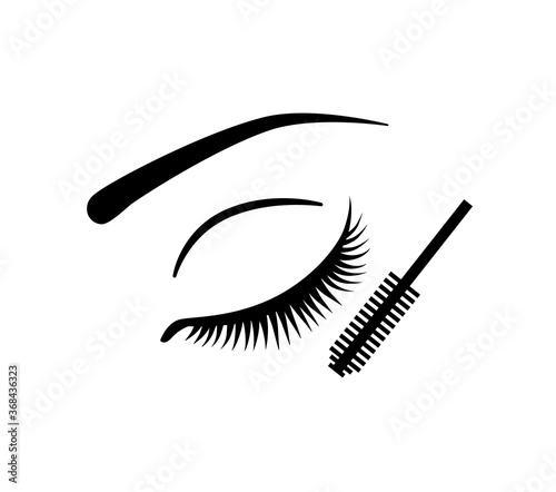 Eyelashes and mascara vector icon. Applying mascara with brush scheme illustration