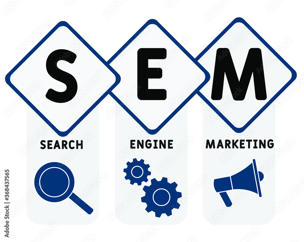 SEM - Search Engine Marketing. business concept. Vector infographic illustration  for presentations, sites, reports, banners