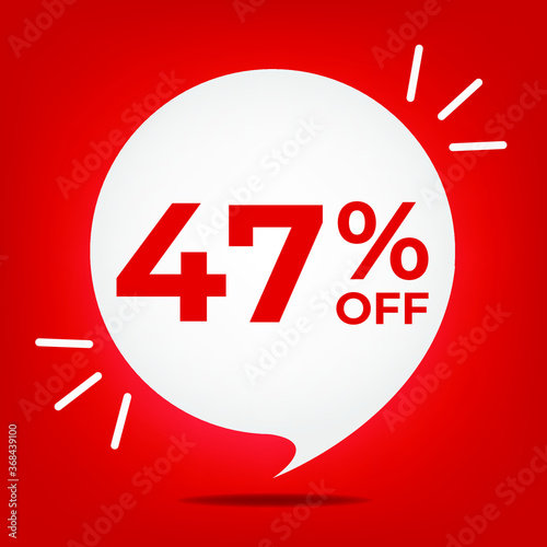 47% off. Banner with forty-seven percent discount. White bubble on a red background vector.