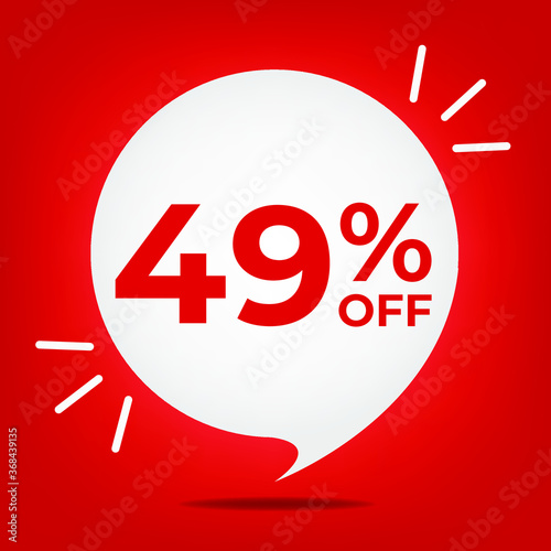 49% off. Banner with forty-nine percent discount. White bubble on a red background vector.