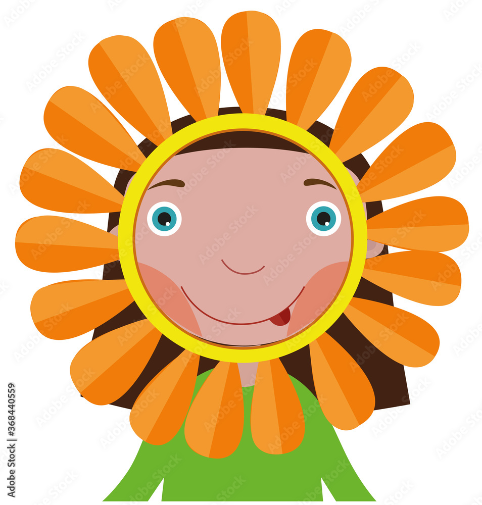 Little girl in a flower mask on her head