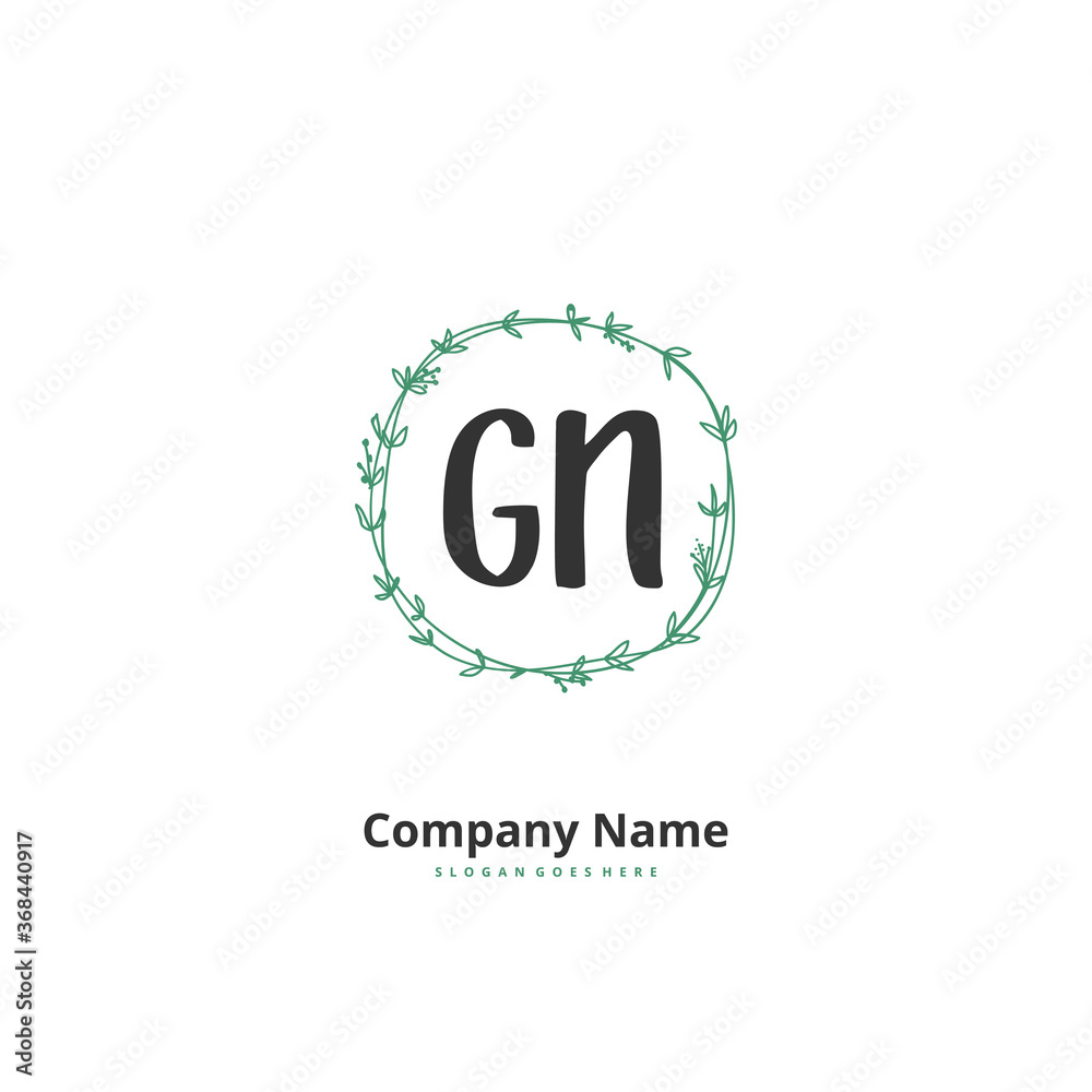 G N GN Initial handwriting and signature logo design with circle. Beautiful design handwritten logo for fashion, team, wedding, luxury logo.