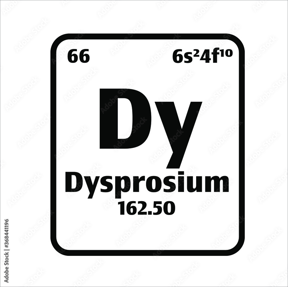 Dysprosium (Dy) button on black and white background on the periodic table of elements with atomic number or a chemistry science concept or experiment. Dysprosium (Dy) button on black and white background on the periodic table of elements with atomic number or a chemistry science concept or experiment.