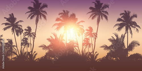 Fototapeta Naklejka Na Ścianę i Meble -  romantic palm tree silhouette background on a sunny day summer holiday design vector illustration EPS10