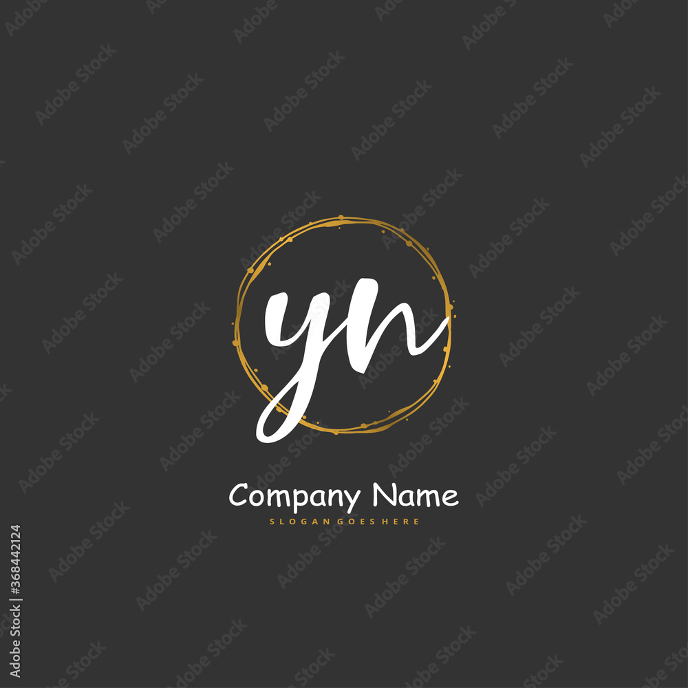 Y N YN Initial handwriting and signature logo design with circle. Beautiful design handwritten logo for fashion, team, wedding, luxury logo. - obrazy, fototapety, plakaty 
