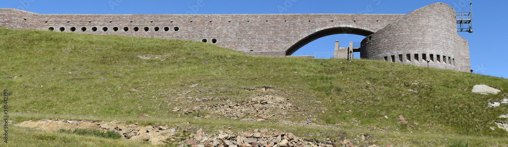 The modern church of architekt Mario Botta on mount Tamaro in the Swiss alps The modern church of architekt Mario Botta on mount Tamaro in the Swiss alps