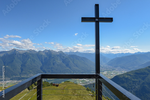 Cross of the church on mount Tamaro in Switzerland