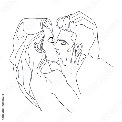 Line Drawings Men Women Kiss Stock Illustration 2184337023