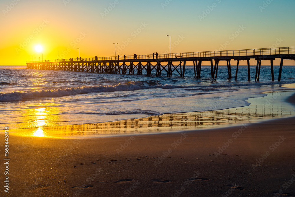 Fishermen on Port Noarlunga jetty at sunset, South Australia