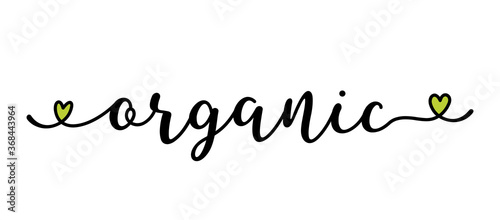 Hand sketched ORGANIC word as banner or logo. Lettering for header, label, announcement; advertising