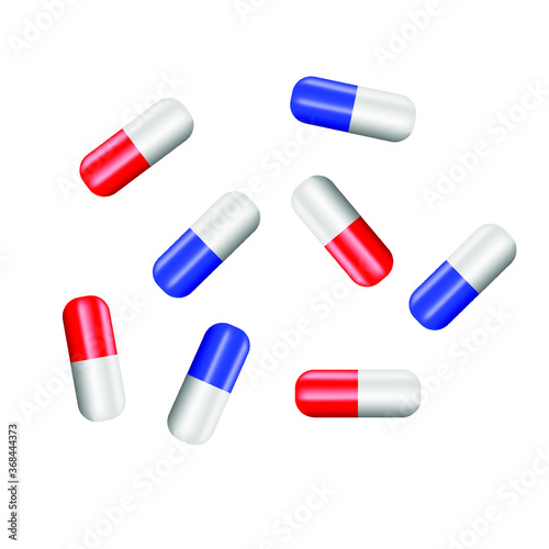 Pills capsules on white background, health and medicine, vector