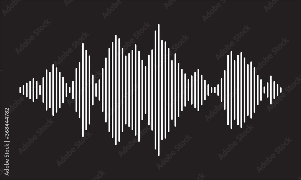 White sound wave equalizer isolated on black background. Abstract music wave, radio signal frequency and digital voice visualisation.