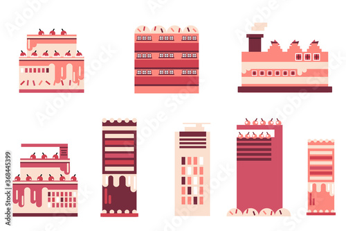 Pink Cake city illustration towner building,Cake city  elements	
