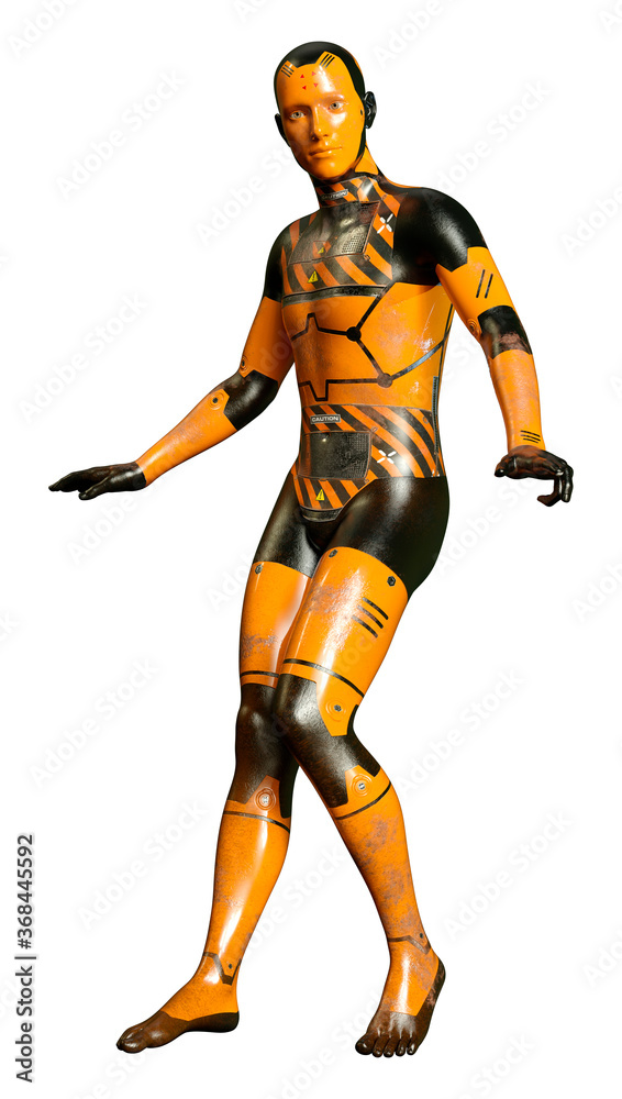 3D Rendering Male Robot on White 3D Rendering Male Robot on White