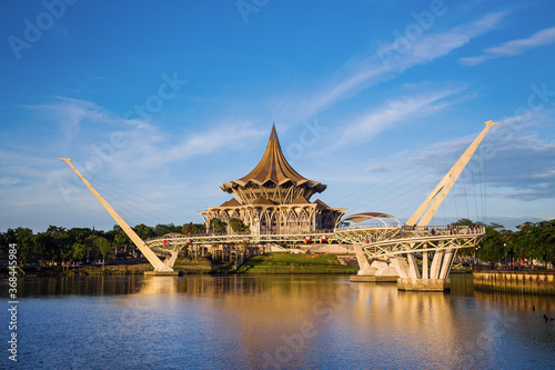 Sunset view at Kuching city waterfront, Sarawak state of Malaysia, Borneo island